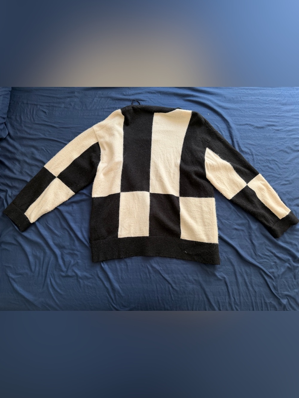 & Other Stories Wool Black and Cream Block-Pattern Cardigan - Picture 2 of 5